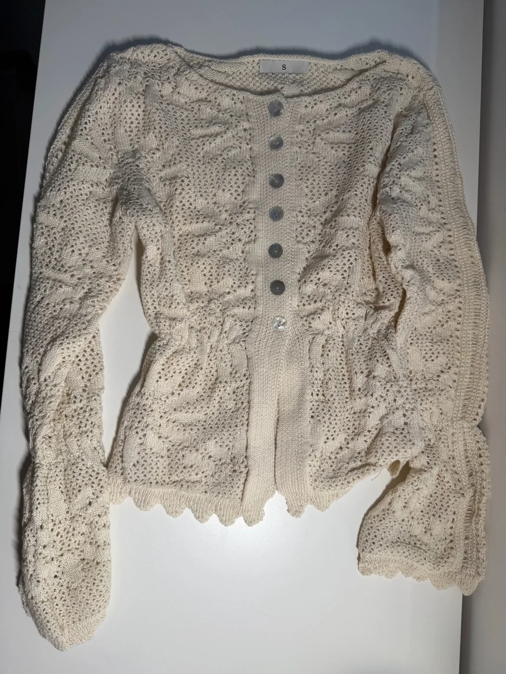 Women’s Cream Crochet Open Knit Button Front Cardigan